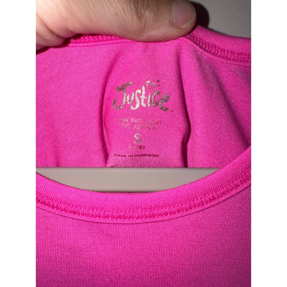Justice Sport Girls Neon Pink Graphic Tank Top Side Tie Hem Size S 7/8 NWT